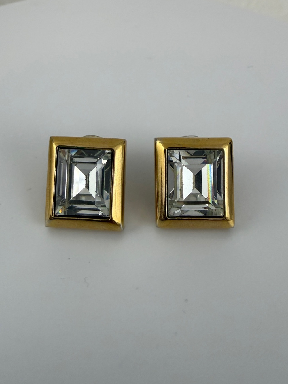 Swarovski Vintage Gold-Tone Square Crystal Stud Earrings - Clear